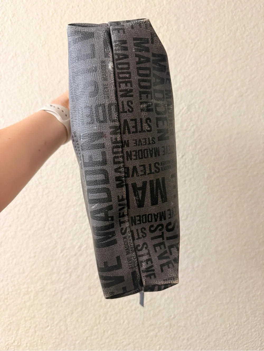 Steve Madden Gray Logo Print Toiletry Pouch with Gold Accent